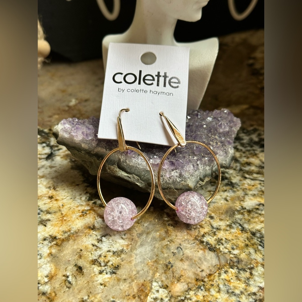 Gold Lavender Ball Dangle Earrings